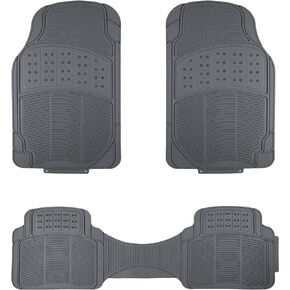 Amazon Basics PVC Faux Rubber All Weather Car Floor Mats Universal, Waterproof Flexible Trim To Fit for 95% Automotive SUV Sedans Trucks, Pack of 3, Solid Beige