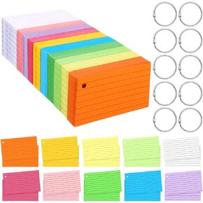 1500 Pcs Index Cards Index Notecard 2 x 3.5 Inch 10 Hole Punched Note Cards Lined Flash Cards with 8 Pcs Metal Rings for Studying Memory Office School Supplies (Mixed Color)