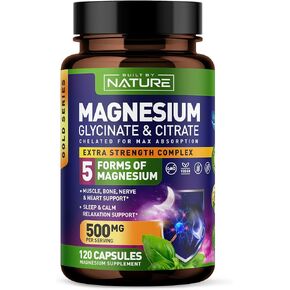 Magnesium Complex 500mg - 5 Forms of Magnesium Glycinate, Citrate, Malate, Oxide & Aquamin with 72 Trace Minerals - Chelated for Absorption - Supplement for Muscle, Nerve, Heart & Sleep (180 Capsules)