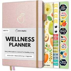 Life & Apples Wellness Planner – Fitness Journal, Food Journal, Weight Loss Journal, Diet Journal & Food Log, Health Journal, Undated, Rose Gold