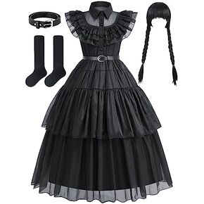 knemmy Black Costume Dress Up for Girl Kids Toddler Birthday Halloween Cosplay Outfit Black Party Dress
