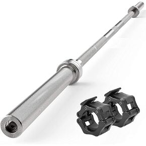 SereneLife Olympic Chrome Barbell Bar - 7- foot Weight Straight Solid Iron Weighted Workout Bar w/Plastic Clips - For Weightlifting, Power Lifting Strength Training Exercises - Perfect for Home Gym