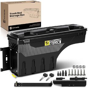 YHTAUTO Truck Bed Storage Tool box Lockable Compatible with 2015-2022 Ford F-150, Without Bed Rail Storage, Passenger Side, Swing Waterproof Wheel Well Toolbox