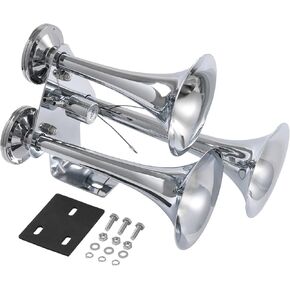 JDMSPEED Air Horns Train Horn for Truck Car. 3 Air Loud Car Horn Truck Horn Chrome Plated Heavy Duty Trumpets. Super Loud Triple Train Air Horn Fits 12V Pickup/Jeep/RV/SUV/Boat/Motorcycle