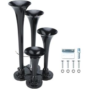 NovelBee 4 Trumpets Air Operated Horn,150DB Air Horn for Truck Car SUV Boat (12V / 24V) (Black)
