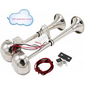 Car horn electric horn 150DB bugle loud speaker ship horn electric car marine stainless steel speaker double horn 304 for any 12V cargo wheel ship trucks vans trains boats cars etc