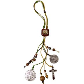 Saint Benedict Home Blessing Medal | Includes Prayer Card | Saint Benedict Medals | Brown Crucifix | Strong Cord and Wooden Beads | Great Catholic Gift for Dorm Rooms and Housewarming