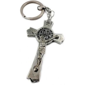 Saint Benedict Evil Protection Medal Metal Cross Keychain Faith Key Holder From Jerusalem Protective Benedictus Charm 3"