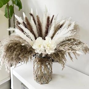 WORLDLYDA Natural Dried Pampas Grass Dried Flowers Boho Home Bouquet Phragmites with Bunny Tails for Wedding Bouquet Floral Arrangements Artificial Flower Home Decor Rustic Farmhouse Decorations in Kuwait