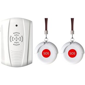 Caregiver Two Wireless Call Buttons and Wireless Pager - Pager for Fall Prevention and Elderly Assistance - with Wearable Lanyard - Nurse Call Alert System - Wireless Pull Cords and Button.