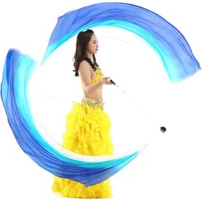 2pcs 2.5x0.9M/98.43"x35.43" Multi-Color Belly Dance Silk Veil Poi in Haka Dances and Polynesian Dances