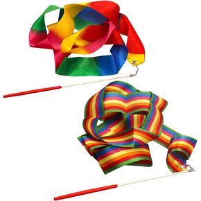 Dance Ribbons Rhythmic Gymnastics Ribbon 78.7 inches Rainbow Streamers 2pcs Dancing Streamers with Ribbon Wand for Artistic Dancing Gymnastics Kids Dancing Talent Shows in Kuwait