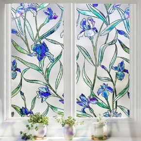 Coavas Window Privacy Film: Stained Glass Window Film Decorative 3D Violets Faux Stained Glass Static Cling Non Adhesive Stickers Sun Heat Blocking for Room Door,Purple, 17.0 x 39.4 Inch