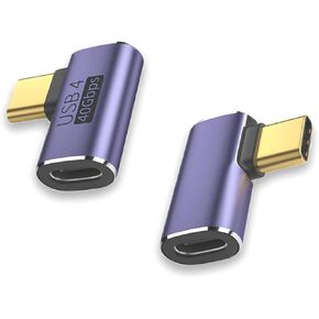 USB C Adapter 40Gbps, USB C Male to Female Adapter Right Angle USB 4.0 Type C Adapter Data Transfer Connector Compatible for Samsung, MacBook and More USB-C Device(2 Pack)