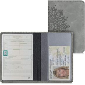 kwmobile Registration and Insurance Holder - Car Document Holder for Vehicle Documents and Cards - PU Leather with Design - Grey