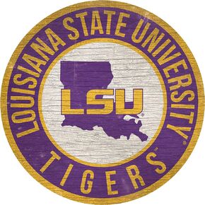 دائرة مقاس 12 بوصة من Fan Creations LSU Tigers مع علامة خشبية تحمل شعار الدولة والفريق
