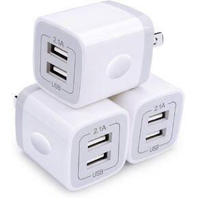 Wall Charger, USB Brick 3Pack 2.1A/5V Dual Port USB Plug Charger Cube Power Adapter Fast Charging Block for iPhone 15 14 13 12 X 8 7 6 Plus 5S,iPad,Samsung Galaxy S8 S7 S6 Edge,LG,Moto,Android Phone.