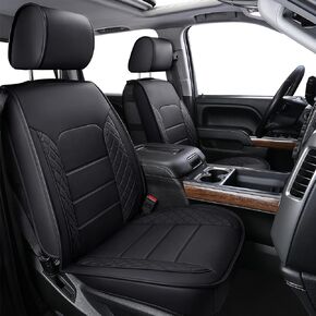 LUCKYMAN CLUB Chevy Silverado/Sierra Front Seat Cover X04-S3, Fit 2007-2024 1500/2500 HD/3500 HD Crew, Regular, Double/Extended Cab with Water Proof Faux Leather (Front only, Black)