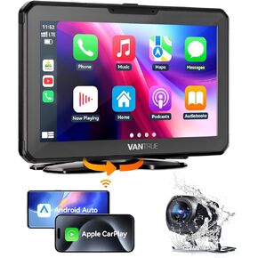 Vantrue جهاز Apple Carplay اللاسلكي المحمول & Android Auto Car Stereo مع كاميرا احتياطية 1080P، شاشة لمس 7 بوصة مع نظام ملاحة GPS، وصلة مرآة، بلوتوث، التحكم الصوتي، مدخل FM/AUX/TF للسيارات 12/24 فولت in Kuwait