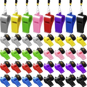 Yunsailing 32 Pack Plastic Whistles with Lanyard, Loud Crisp Sports Whistle Emergency Whistle Bulk for Coach Teachers Referees Basketball Football Sports Lifeguard Athletes Camp Survival, 8 Colors