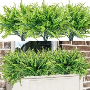12pcs Artificial Ferns for Outdoor Fake Ferns Plant Artificial Boston Fern Artificial Flowers for Outdoor UV Resistant Plastic Plants