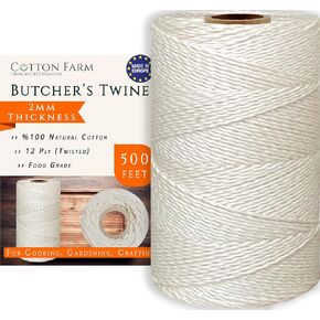 Cotton Farm Cooking Twine, 500 Feet String, 0.1 Inch (2mm) Thickness, Twisted (Extra Strong), 100% Unbleached Cotton - Butchers Choice for Cooking