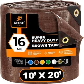 6' x 8' Super Heavy Duty 16 Mil Brown Poly Tarp Cover - Thick Waterproof, UV Resistant, Rip and Tear Proof Tarpaulin with Grommets and Reinforced Edges - by Xpose Safety