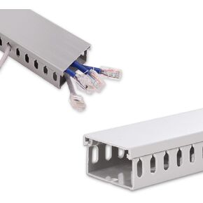 78In Large Cable Raceway On Wall - Grey PVC Cord Hider Wire Management Under Desk - Open Slot Wall Mounted Cord Organizer with Wire Covers - Cable Cover Channel for TV Network, 5×15.7"×W1.96×H1.18