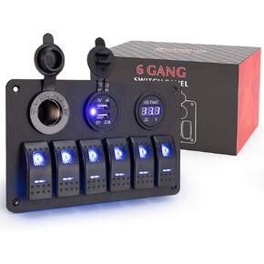 BUNKER INDUST 3 Gang Rocker Switch Aluminum Panel with Dual USB Port Charger Socket & Cigarette Lighter Socket Blue LED Light Waterproof On Off Toggle Switch for 12V/24V DC Marine Boat Truck Car ATVs in Kuwait