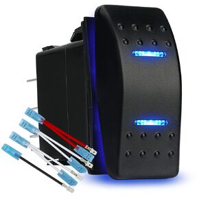 Momentary Rocker Switch Toggle On/Off/On Waterproof 12V/20A 24V/10A 7Pin DPDT Blue LED Light, with Jumper Wires Set for Marine Boat Car Truck Caravan RV SUV ATV UTV