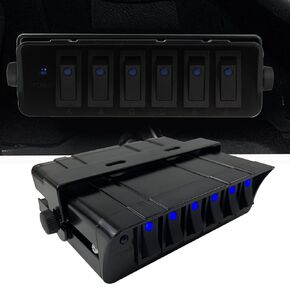6 Gang Rocker Switch Box SPST On/Off Rocker Toggle Switch Panel 30Amp Max 12 AWG Wires 12V DC for Jeep Boat Truck Offroad RV SUV 12V-24V