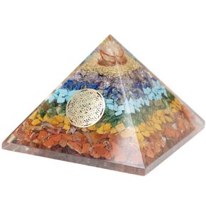 Orgone Pyramid with Charge Crystal Point and Flower of Life Symbol – Quartz Crystal Positive Energy Generator Provides E-Energy Protection and Positive Energy