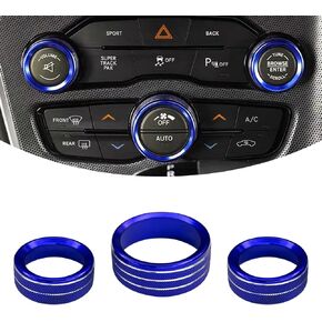 3PCS Air Conditioner Button for Challenger Durango 2015-2022, Car Interior Decorated Colored Climate Control AC Switch Audio CD Aluminum Trim Alloy Knob Cover Ring(Blue)