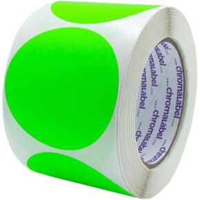 ChromaLabel 3 Inch Round Sticker Labels, High Visibility Permanent Sticky Dots Color Coding Labels, Easy to Write On Color Coded Stickers - 500 Colored Labels per Roll - Matte Finish Fluorescent Green