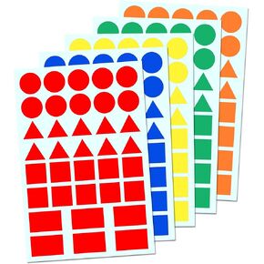 900 Pack - Colored Shape Stickers Labels, 3/4" - 4 Shapes, 5 Colors