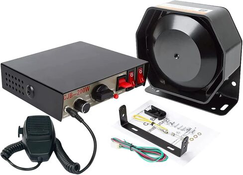 مكبر صوت صفارة الإنذار للسيارة Safego Police Siren System، DC12v 200w 9 نغمات سلكية محمولة ميكروفون مكبر صوت صفارات الإنذار الإلكترونية في حالات الطوارئ in Saudi Arabia