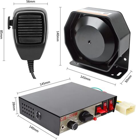 مكبر صوت صفارة الإنذار للسيارة Safego Police Siren System، DC12v 200w 9 نغمات سلكية محمولة ميكروفون مكبر صوت صفارات الإنذار الإلكترونية في حالات الطوارئ in Saudi Arabia