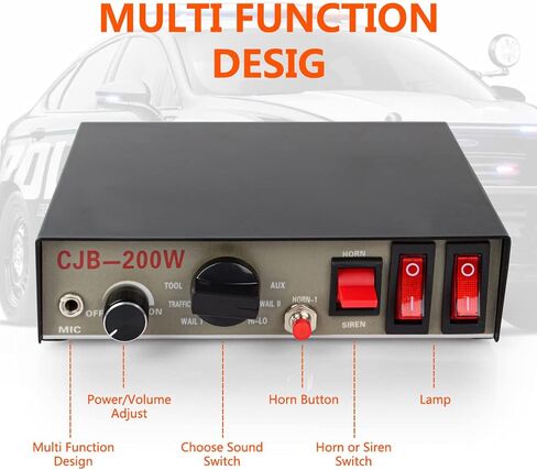 مكبر صوت صفارة الإنذار للسيارة Safego Police Siren System، DC12v 200w 9 نغمات سلكية محمولة ميكروفون مكبر صوت صفارات الإنذار الإلكترونية في حالات الطوارئ in Saudi Arabia