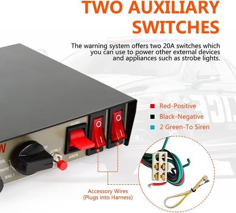 مكبر صوت صفارة الإنذار للسيارة Safego Police Siren System، DC12v 200w 9 نغمات سلكية محمولة ميكروفون مكبر صوت صفارات الإنذار الإلكترونية في حالات الطوارئ in Saudi Arabia