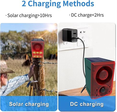 Motion Sensor Alarm Outdoor，Solar Alarm Motion Detector with Sound, 4 Mode 120db Sound Waterproof Flash Siren Light Alarm System in Saudi Arabia