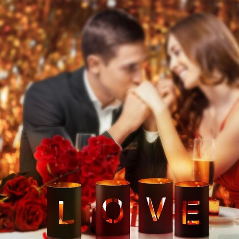 مجموعة من 4 حوامل شموع معدنية لعيد الحب من جينموس، مجموعة من 4 شموع للمنزل والحب لقطع مركزية للطاولة وغرفة الطعام والحمام وديكور طاولة القهوة باللون الأسود in Kuwait