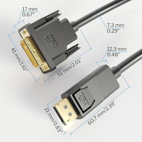 CableDirect - كابل محول DisplayPort إلى DVI - بطول 6.6 قدم (كابل مزود بدرع مقاوم للتداخل لبطاقات رسومات إخراج DP إلى شاشات إدخال DVI، يدعم 1920 × 1200 عند 60 هرتز - أحادي الاتجاه) in Kuwait