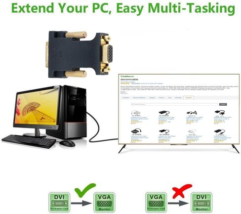 CableDeconn DVI VGA Adapter, Active DVI-D 24+1 to VGA Link Video Adapter Cable Converter for PC DVD Monitor HDTV (E0401) in Kuwait