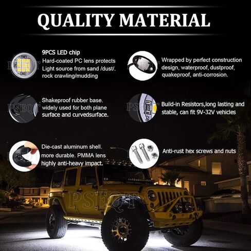PSEQT 6 Pods White LED Rock Wheel Well Lights Underglow Light لسيارة شاحنة ATV UTV SUV الطرق الوعرة قارب Underbody نيون توهج درب تلاعب مصباح in Kuwait