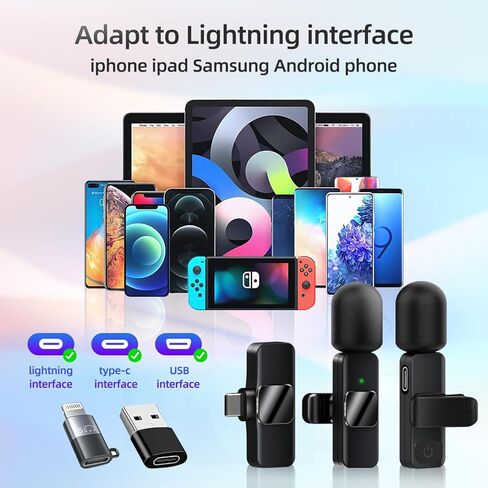 ميكروفونات Lavalier لاسلكية 3 في 1، 2 حزمة، ميكروفون تسجيل احترافي لتقليل الضوضاء يعمل بالتوصيل لمقابلة منشئ المحتوى على YouTube TikTok Vlog، ميكروفون صغير لأجهزة iPhone USB C in Kuwait
