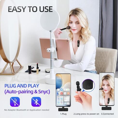 ميكروفونات Lavalier لاسلكية 3 في 1، 2 حزمة، ميكروفون تسجيل احترافي لتقليل الضوضاء يعمل بالتوصيل لمقابلة منشئ المحتوى على YouTube TikTok Vlog، ميكروفون صغير لأجهزة iPhone USB C in Kuwait