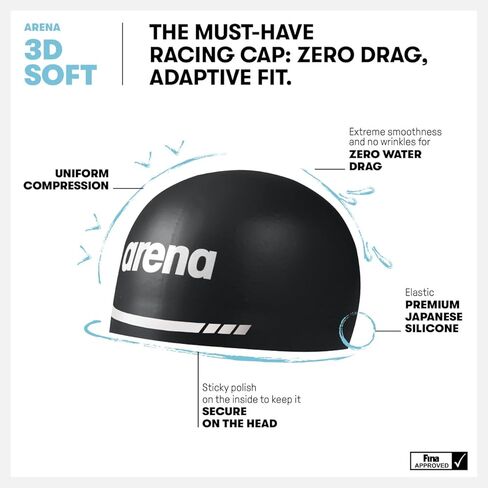 Arena 3D Soft USA Unisex Adult Silicone Swim Cap for Men and Women Swimming Training Racing Bathing Cap Competitive Swimmers in Saudi Arabia