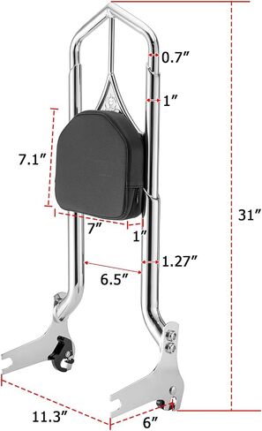 31" Height Passenger Backrest Sissy Bar Compatible with 1997-2008 Harley Touring Road King Road Glide Electra Glide Street Glide FLHR FLTR FLHT FLHX, Chrome in Saudi Arabia