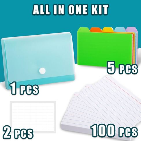 مجموعة حامل بطاقات ملاحظات مكونة من 106 قطعة، بطاقات فهرسة حامل بطاقات تعليمية مقاس 3 × 5 بوصات مع فواصل علامات التبويب للمدرسة ومستلزمات الأعمال المكتبية in Kuwait
