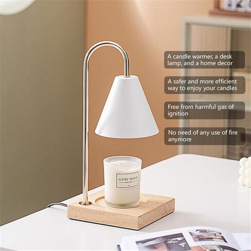 Candle Warmer Lamps, Dimmable Candle Lamp, Top Down Candle Warmers, Wood Base Candle Melting Lamps for Scented Jar Candles with 2 Bulbs (Black Metal Shade) in Saudi Arabia